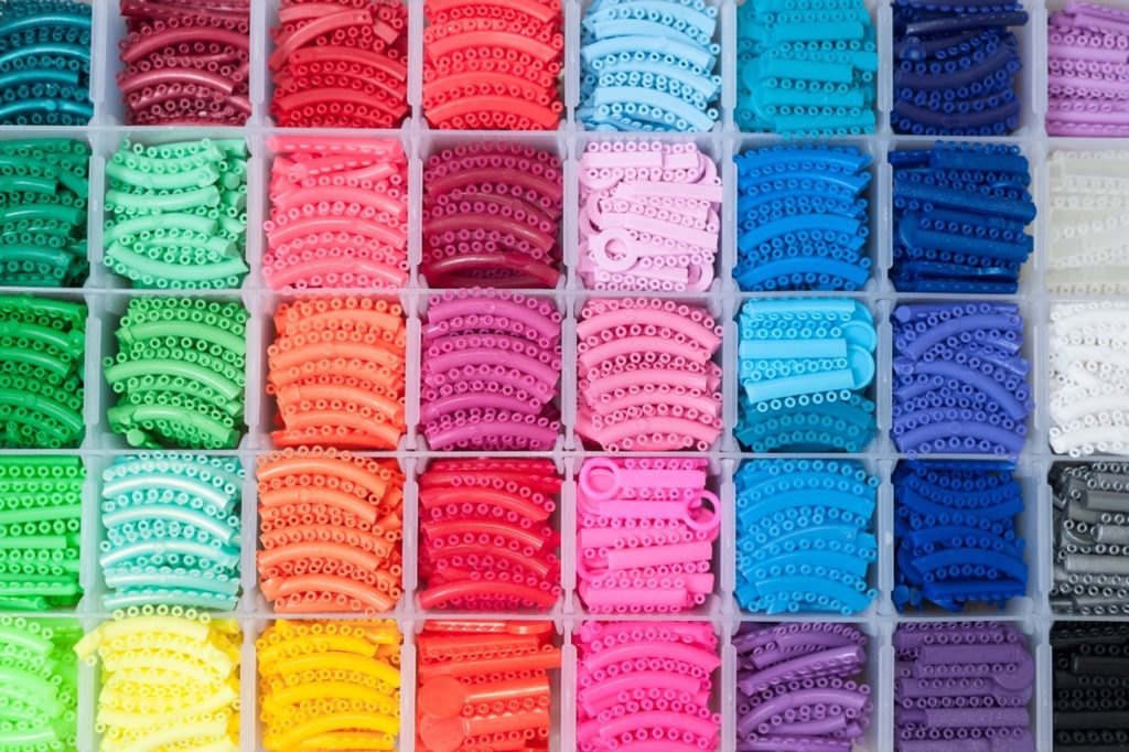 Array of rubber band colors with braces